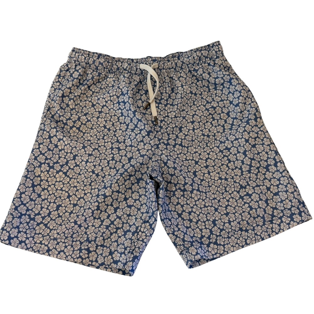 Nordstrom Mens Floral Swim Trunks Blue White Recycled Polyester Size S